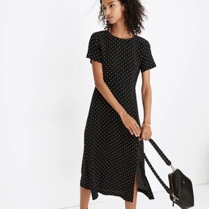 Madewell Black Polka Dot Midi Dress 100% Silk